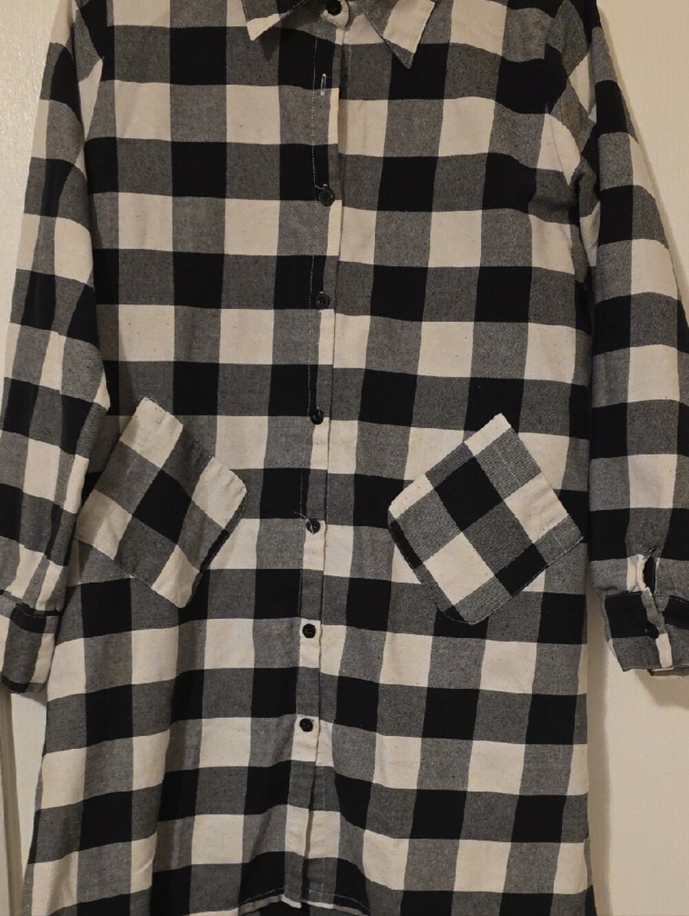 Black and White Buffalo Plaid Long Shirt Dress